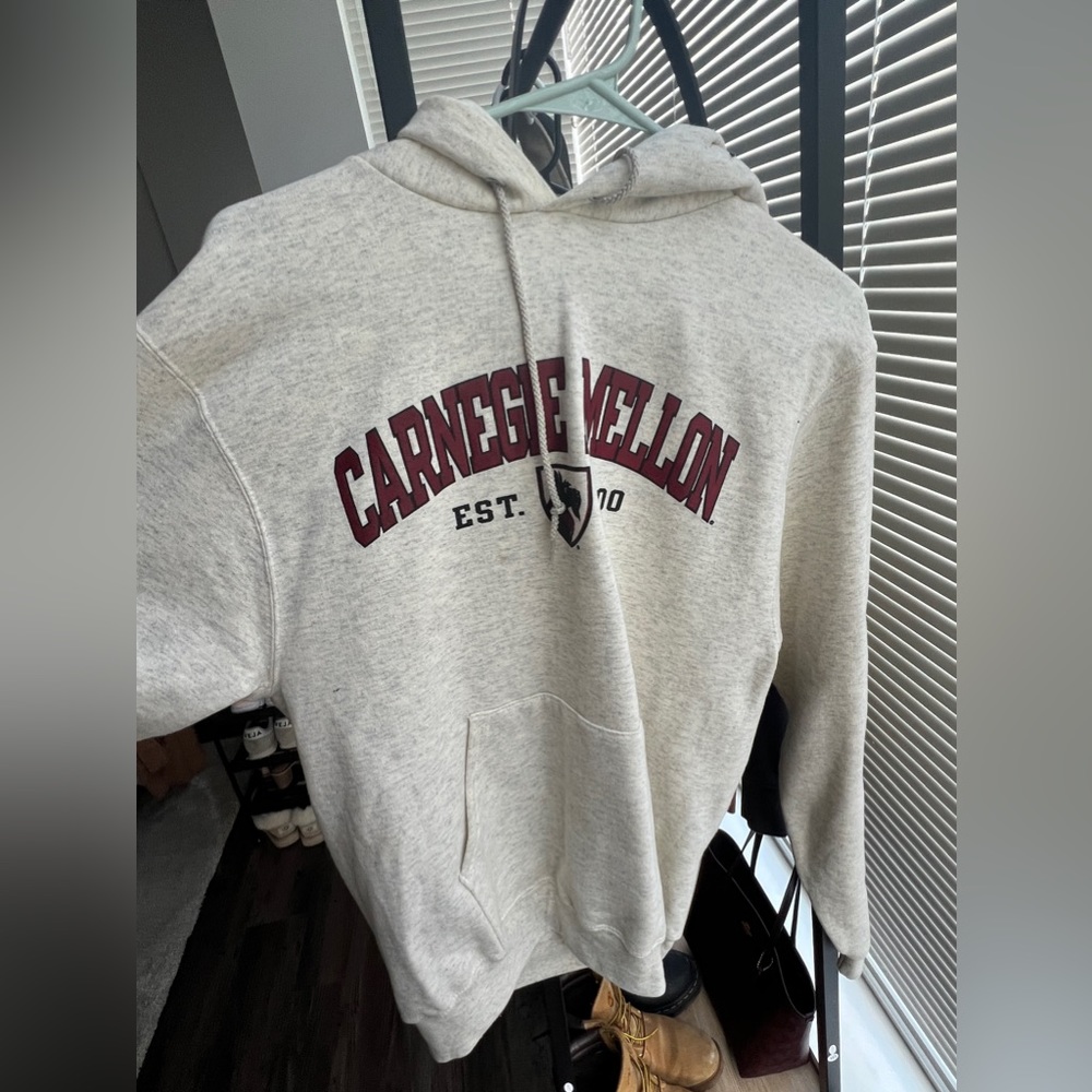 Carnegie Mellon University hoodie in oatmeal brown